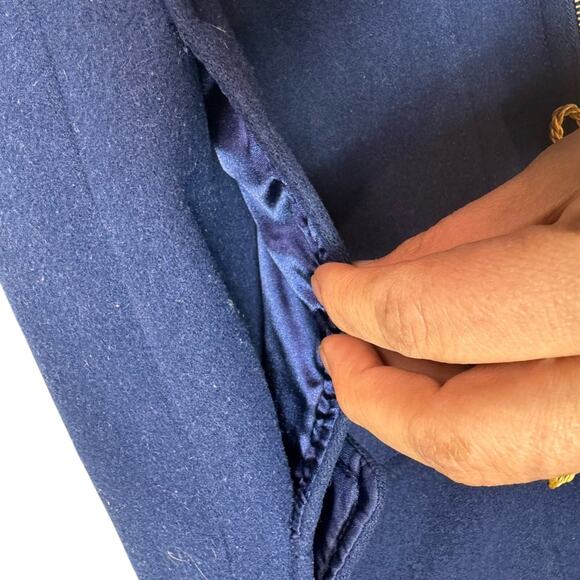 Vintage Lands' End Size 10 Petite Navy Wool Hooded Duffle Coat Toggle Buttons - Picture 15 of 16